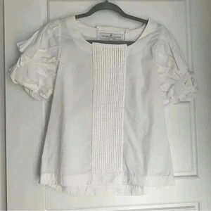 White cotton short sleeve blouse -  size xs